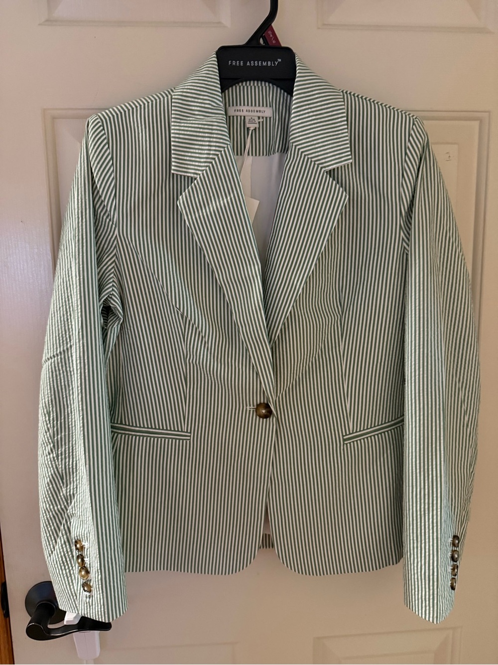 Free Assembly Women's Mint Green Striped Tailored Blazer